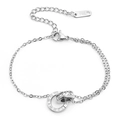 Detail of silver double-chain bracelet with Roman numeral rings and cubic zirconia - Bracelet / Silver