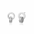 Detailed shot of interlocking silver rings with Roman numerals and cubic zirconia inlay - Stud Earrings / Silver