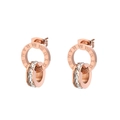Macro detail of rose gold earrings with Roman numerals and pavé set crystal zircons - Stud Earrings / Rose Gold