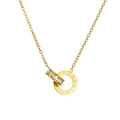 Gold titanium steel double circle necklace with roman numerals and cubic zirconia - Necklace / Gold