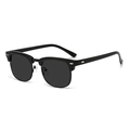 Classic retro semi-rimless sunglasses with black frame and dark polarized lenses - All Black Frame Grey Lens (Slim Leg)