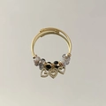Gold braided wire bracelet with sparkling heart pendants and decorative beads - Blue Glass Heart Style (B1189-1)