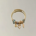 Gold bohemian cable bracelet featuring turquoise beads and heart feather charms - Heart Feather Style (B1189-3)
