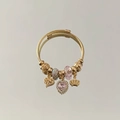 Adjustable golden heart charm bracelet with pink crystals and crown pendant - Ethnic Elephant Style (B1189-5)