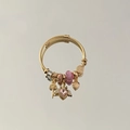 Gold-plated beaded bracelet with heart crystal, winged charm, and pink beads detail - Owl Boho Style (B1189-11)