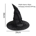 Black pleated witch hat for Halloween with 36cm height and 39cm diameter size details - Pleated Polyester Lace Hat / One Size