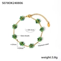 Bohemian floral beaded bracelet with green glass beads and gold titanium steel chain - Green Anklet