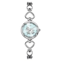 Montre femme argentée avec bracelet gourmette cœur et cadran bleu clair à cheval - Boîtier Argent Cadran Bleu Clair