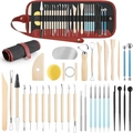 Clay carving tool set with various sculpting accessories and a red roll-up storage bag - 36-piece Clay Tool Set [d] / Pencil Bag