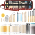 50-piece pottery and clay sculpting tool set with a red leather storage roll-up bag - 52-piece Clay Tool Set (including Hole Punch) / Leather Bag