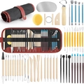 Professional 50-piece clay sculpting tool set with a black and red canvas roll-up case - 48-piece Clay Tool Set / Pencil Case