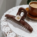 Brown marble matte hair claw clip with gold dog accent and pearl shell inlay - Coffee Pearl Gold Dog Hair Claw