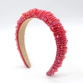Thick padded headband with hand-woven red crystal beads on a wide headband for women - Red