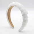 White padded headband with iridescent crystal beads and non-slip suede inner lining - White