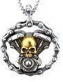 Colgante de motor de moto gótico con calavera dorada en marco de cadena vintage - Colgante E0311 Sin Cadena