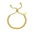 Elegant gold plated stainless steel beaded pull-string bracelet with circular charm - Gold Color Round Tag Slider Bracelet (M303)