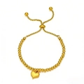 Gold-plated titanium steel bead bracelet with heart charm and adjustable pull chain - Gold Color 3D Heart Slider Bracelet (M312)