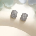 Sparkling geometric S925 silver stud earrings with full pavé diamonds for women - Silver