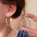 Textured S925 silver hoop earrings with geometric engraving and polished finish - Simple Silver Hoop Earrings A2259 Silver