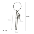 Miniature silver metal chainsaw keychain tool pendant with precise size dimensions - Chainsaw