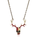 Gothic antler skull necklace with red blood effect detail on retro bronze chain - Bloody Antler Skull (X231) / Antique Bronze