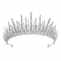 Couronne de reine argentée de luxe avec des strass en cristal étincelants pour mariages - Couronne à Pointes Argentées (TS-J2858S)