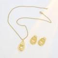 Exquisite gold multilayer wavy circle geometric pendant necklace and earring jewelry set - Multi-Layer Ring Overlapping Style (E7004)