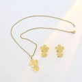 Golden double-layered five-petal flower jewelry set with necklace and stud earrings - Double Layer Five-Petal Flower Style (E5800)