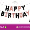 16 inch Happy Birthday foil balloon set in mixed black and rose gold metallic finish - Black and Rose Gold