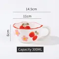 Irregular ceramic mug with hand-painted pink flowers and cherries, 300ml white cup - Wavy Edge Mug / Cherry