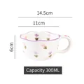 Irregular tulip ceramic mug 300ml capacity in creamy white with purple wave rim - Wavy Edge Mug / Little Floral