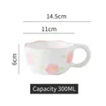 Pink floral ceramic mug with irregular wavy edge and 300ml capacity dimensions - Wavy Edge Mug / Pink Flower Green Leaf