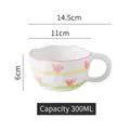 Irregular ceramic wave mug with pink butterfly and stripes pattern, 300ml capacity - Wavy Edge Mug / Butterfly