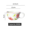 Hand-painted irregular wavy ceramic mug with pink flowers and creamy white finish - Wavy Edge Mug / White with Pink Flowers