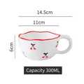 300ML white wavy ceramic mug featuring cute hand-painted red cherries and a red rim - Wavy Edge Mug / Cherry