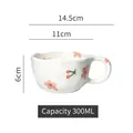 Irregular handmade ceramic mug with pink flowers and cherry patterns, 300ml capacity - Wavy Edge Mug / Pink Flower & Cherry
