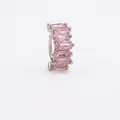 Silver square clip-on earring with pink zircon stone, sold individually as one piece - Single Piece / White Gold (Pink)