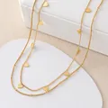 Collana a doppio strato in acciaio al titanio placcato oro 18k con ciondoli a cuore - Collana Cuore Doppio Strato / Oro