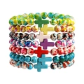 Buntes Böhmisches Kreuz-Armband-Set mit lebendiger Marmorstruktur Oberfläche - SY0578-1 / 7er-Set