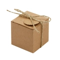 Vintage small 5x5x5cm square kraft paper favor gift box with rustic jute twine string - 5cm Cowhide Leather + Round Tag