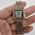 Montre à quartz carrée bicolore or et argent avec chiffres romains et couronne sertie - Bicolore (Or & Argent)