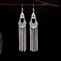 Orecchini a nappa stile Miao in argento con goccia d'acqua scavata e lunghe catene metalliche - E5362 (Nappa a Catena a Serpente a Rete Tonda a Goccia) / Argento