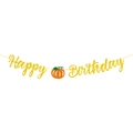 Glittery Happy Birthday banner with pumpkin motif for autumn holiday party decor - Happy Birthday Pumpkin (mys0209-2)