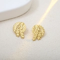Elegant gold-tone heart stud earrings with a detailed intricate leaf pattern - E6160-2
