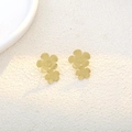Elegant golden double flower earrings featuring a unique pleated metallic surface texture - E6162-2