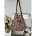 Vintage floral canvas tote bag in brown with white and burgundy flower patterns - Brown Vintage Floral(1#)