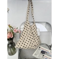 Off-white canvas tote bag featuring black bow patterns and elegant long shoulder straps - Black Bow Diamond Lattice(3#)