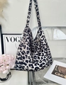 Leopard print canvas tote bag with white MISS label and wide handle for daily use - Minimalist Leopard(22#)