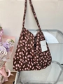 Dark brown floral corduroy tote bag with pink flowers and a MISS brand tag - Dark Brown Pink Flower(28#)