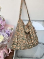 Floral canvas tote bag with orange and blue flower patterns on a shoulder strap - Three-color Floral(29#)
